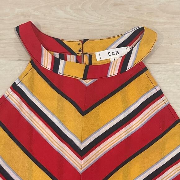 E&M Sleeveless Tie Front Halter Neck Blouse Red Yellow White - Small LIKE NEW - Picture 3 of 10